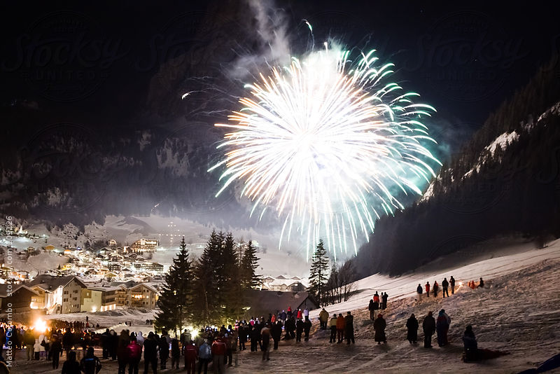 New year's eve fireworks in the mountains, Dolomites, Italy by Matteo Colombo