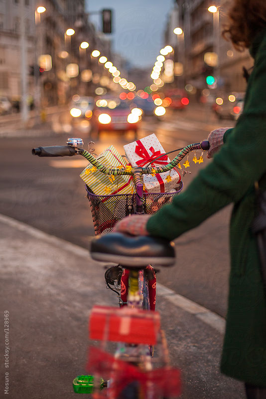 Woman With the Bicycle in the City by Mosuno