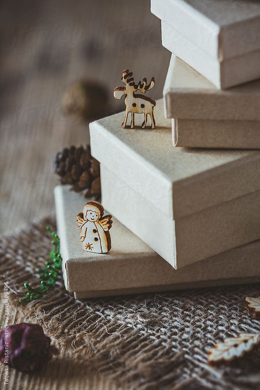 Deer and angel ornament on Christmas gifts by Tatjana Ristanic 