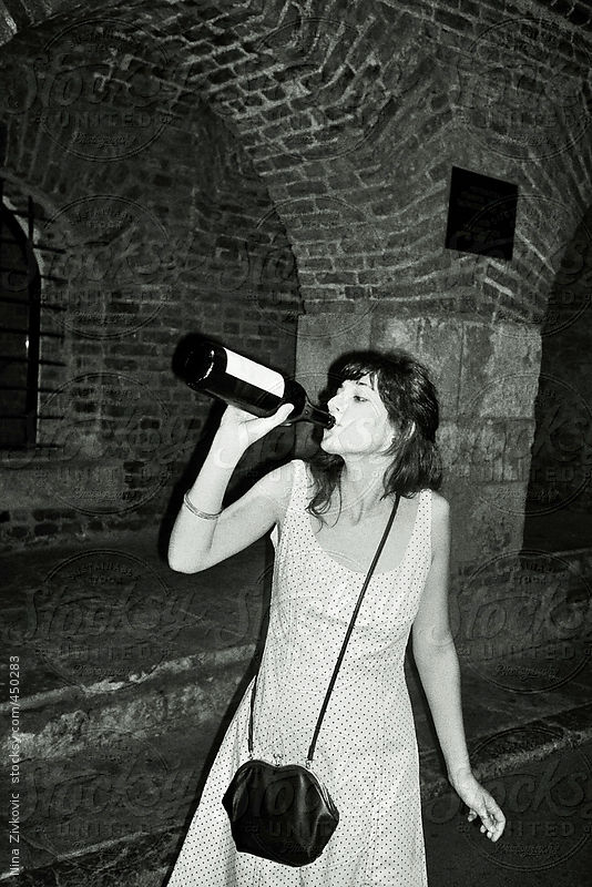 A young girl drinking wine. by Nina Zivkovic