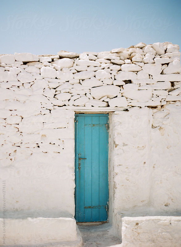 Tuquoise blue doorways in Mykonos, Greece by Marta Locklear