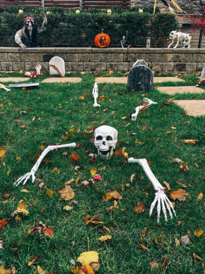 Autumn stock photo of a home decorated for Halloween